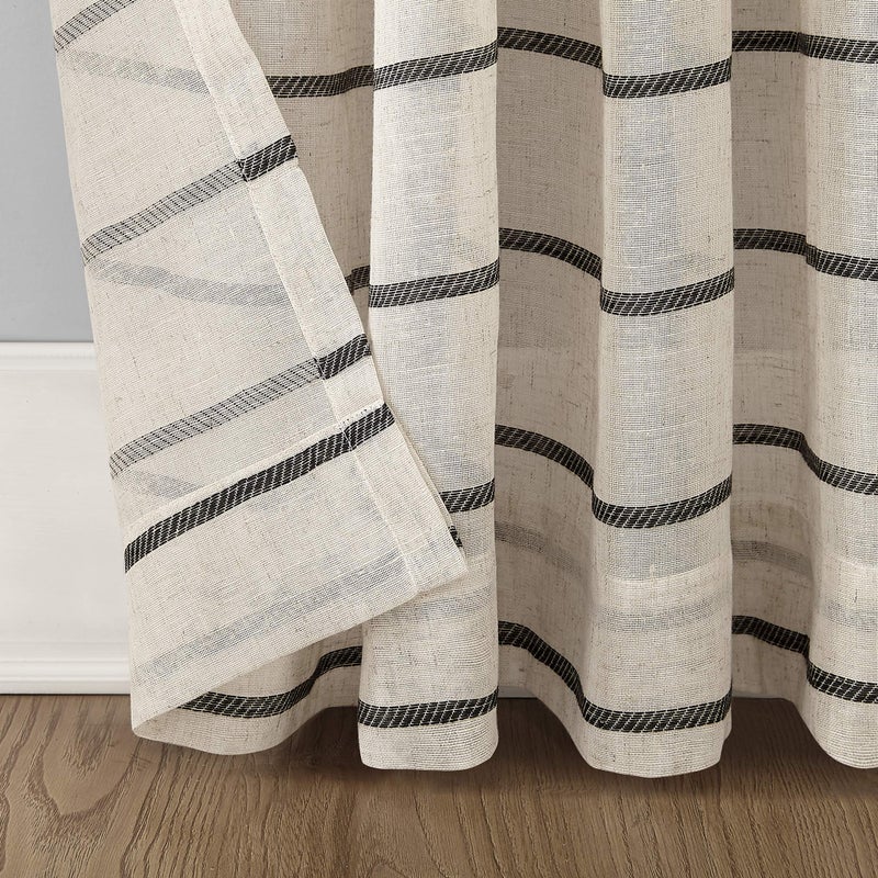 Clean Window Twill Stripe Anti-Dust Allergy/Pet Friendly Anti-Dust Sheer Curtain Panel, 52" x 95, Black/Linen - Image 5